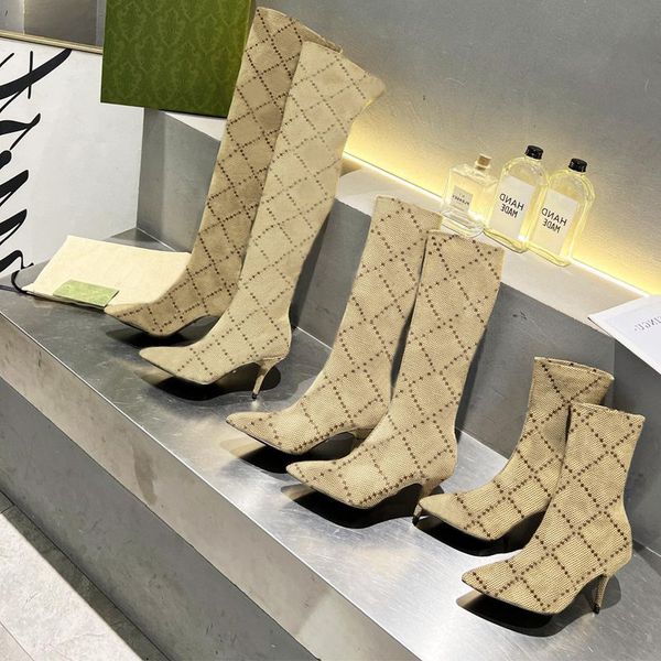 

autumn and winter letter boots fashion pointed boots stiletto heels letter printing women's designer shoes women's zippered high h, Black