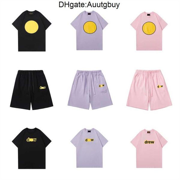 

men's t-shirt american fashion brand drew half sleeve fog high street smiling couple loose cotton short t-shirt men's and women&#0, White;black