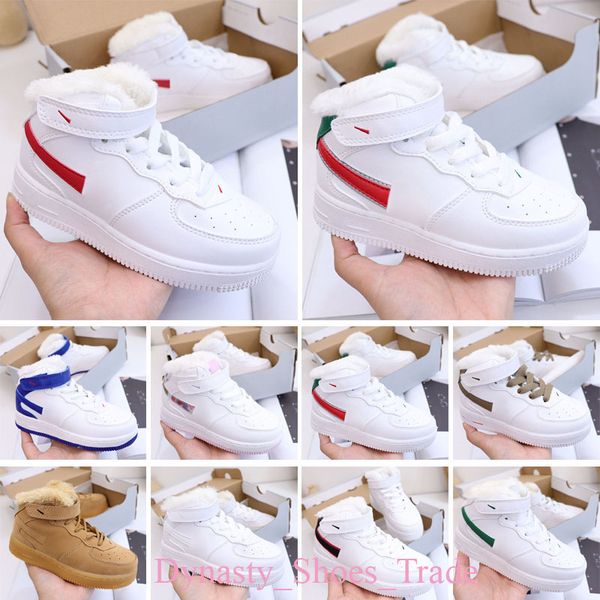 

2023 fashion kids shoes force 1 boys girls shadow triple black spruce pale ivory washed coral sapphire 26-37