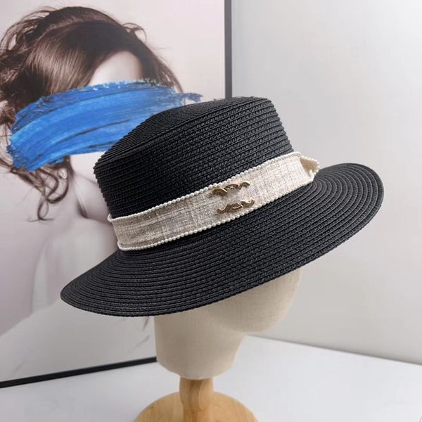 

luxury designer brand women's fisherman hat new little fragrance summer versatile flat beach hat fashion trend retro, Blue;gray