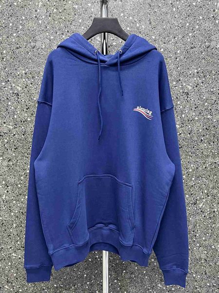 

plush t shirt designer luxury coats balciga autumn winter paris edition b coke wave print loose set with hole breaking trendy terry hat men&, Black