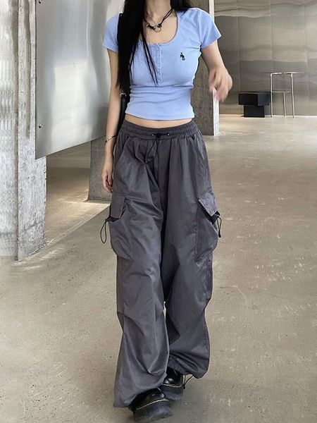 

women's pants capris houzhou vintage parachute cargo pants women y2k streetwear bf fashion trousers oversize jogging techwear sweatpant, Black;white