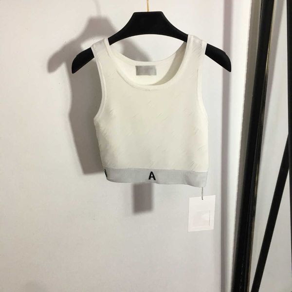 

23ss women designer brand vest pearl drill logo letter knitted vest elastic force bottoming shirt womens clothes, White
