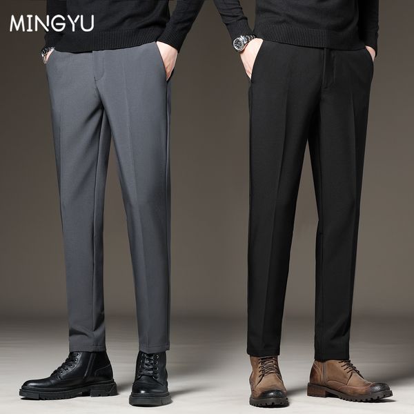 

men's pants spring summer mens suit slim business office elastic waist black grey classic korean trousers male plus size 2738 40 42 230