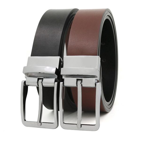 

men's two-sided genuine leather dress belts made with premium quality - classic and fashion design for work business and casual, Black;brown