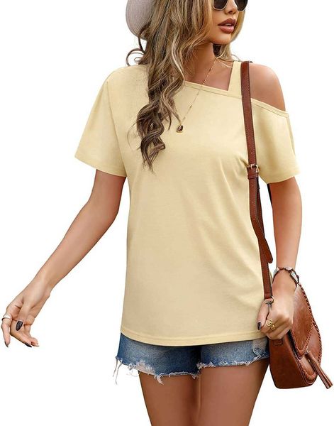

women's t-shirt short sleeve casual summer cold shoulder blouse shirts gath, White