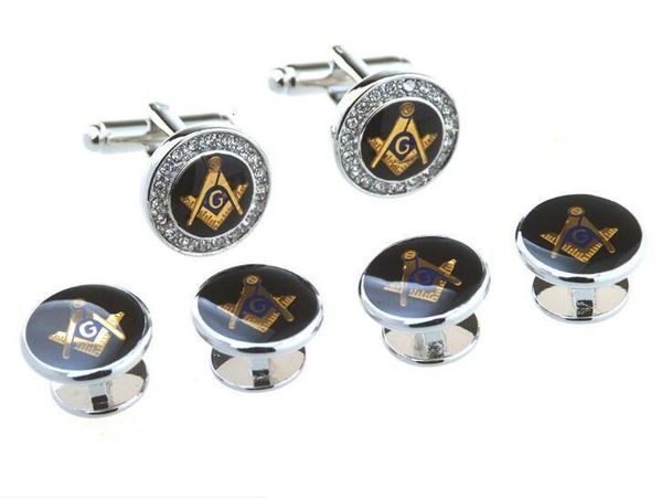 

cuff links round crystal ason tuxedo links collar stud 6pcs set masonic mason men's jewelry drop shopping 230320, Silver