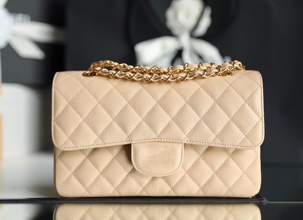 

new cf chain shoulder bag luxury brand designer clssic flap all steel 24k gold buckle hardware apricot color