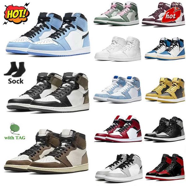 

2023 og jumpman 1s basketball shoes dark mocha university red unc light smoke grey hyper chicago bred royal silver toe shadow twist mens wom, Black