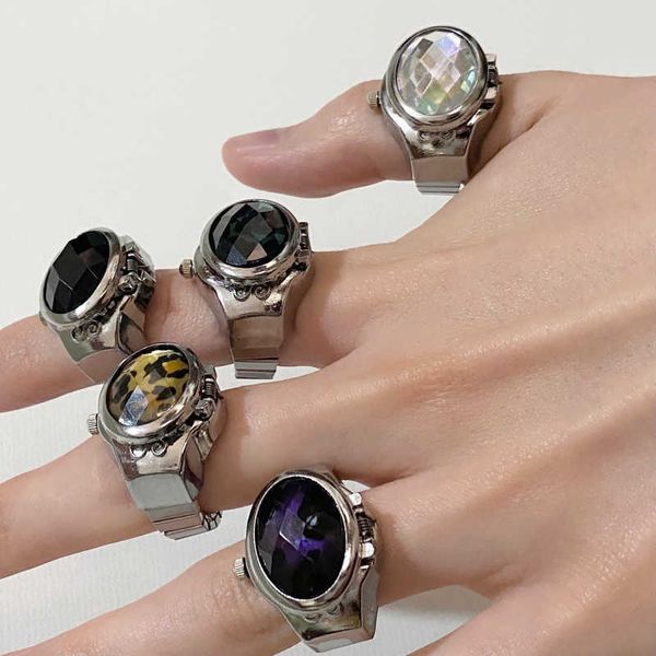 

individuality vintage punk elastic stretchy leopard oval quartz watch rings for women man couple accessories 0517, Golden;silver