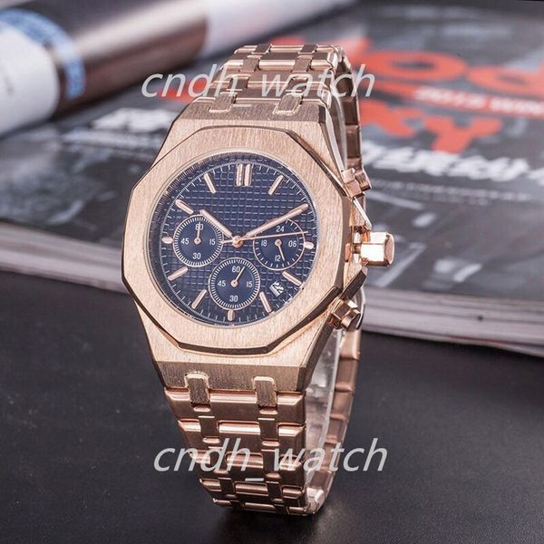 

men's women watch rose gold stanless steel 42mm vk chronograph quartz movement sports men watches c1-52, Slivery;brown