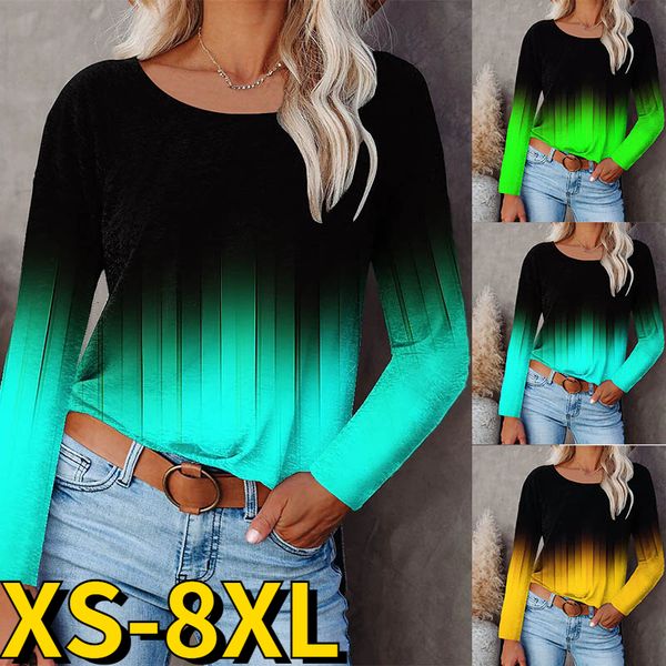 

womens tshirt autumn winter round neck slim pullover loose abstract print tshirt everyday street retro elegant long sleeve 230321, White