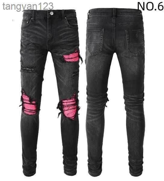 

black ripped jeans miri designer motorcycle trendy ripped patchwork hole size 30-40 streetwear all year round slim legged spen, Blue