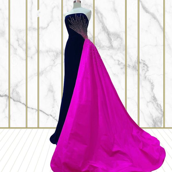 

elegant women evening celebrity dress 2023 sleeveless beaded crystal long satin prom formal gowns abendkleider dubai robe de soiree, Black;red