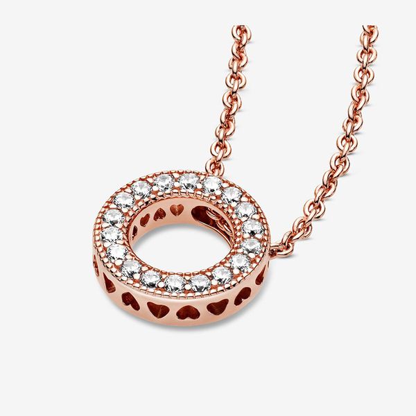 

18k rose gold pave circle necklace for pandora 925 sterling silver wedding designer jewelry for women girlfriend gift cz diamond love neckla