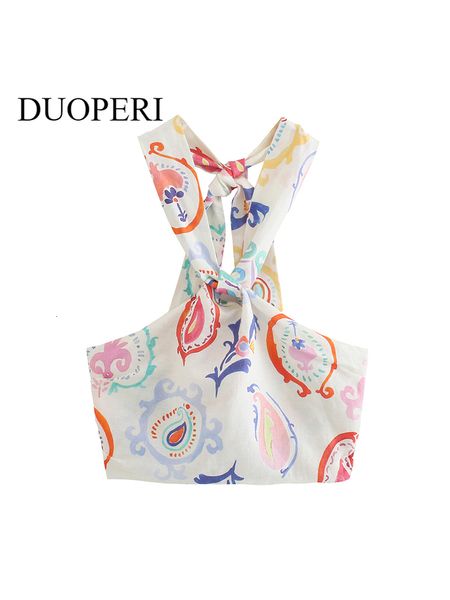 

women s tanks camis duoperi fashion printed crop women casual elastic bust chic lady halter summer y2k s female 230321, White