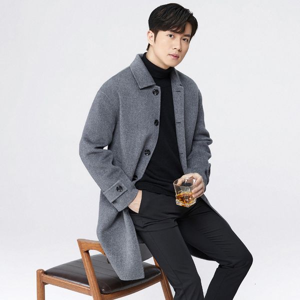 

men's wool blends winter 2023 double sided fabric 100 long business hepburn plus size windbreaker mall supplied warm coat wear 230321, Black