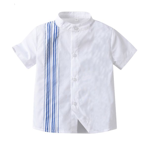 

kids shirts summer middle and small children's blue stripe cardigan children's gentleman dress shirt 230321, White;black