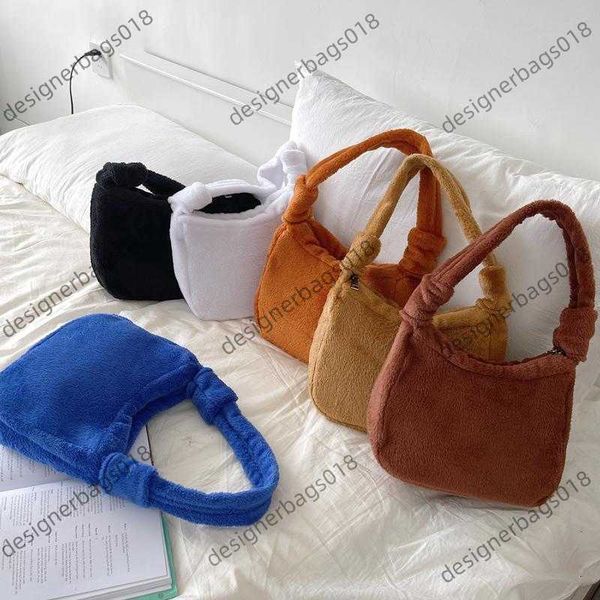 

bags evening bags fashion winter plush faux fur baguette for women 2021 korean style small underarm shoulder bag candy color tote handbag