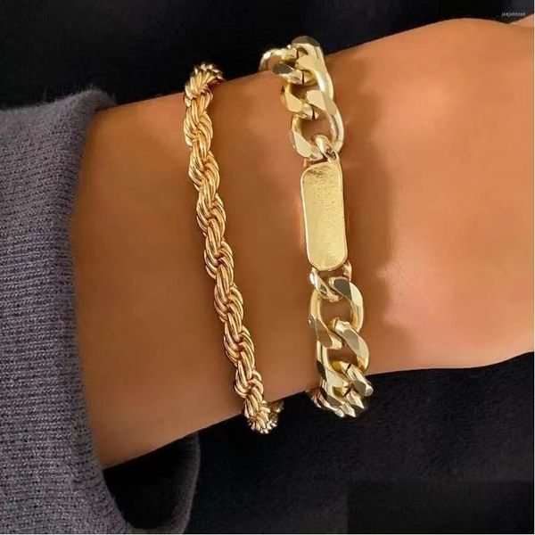 

charm bracelets ingesight.z twisted metal rope chain bangles mti layered gold color curb cuban for women wrist jewelry drop delivery dh6hd, Golden;silver
