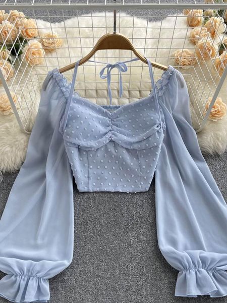 

women's blouses yuoomuoo women 2023 early autumn long sleeve chiffon crop, White