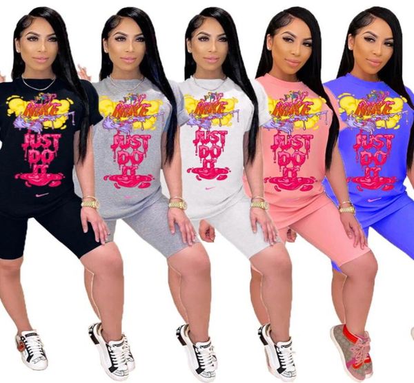

womens summer two piece shorts set letter print tracksuits short sleeve sports jogging suits brand shorts 2 piece set gray whi2156020