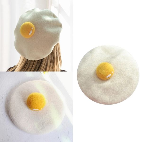 

beret kids girls winter faux wool cap creative kawaii cute poached egg vintage warm artist painter beanies hat 230321, Blue;gray