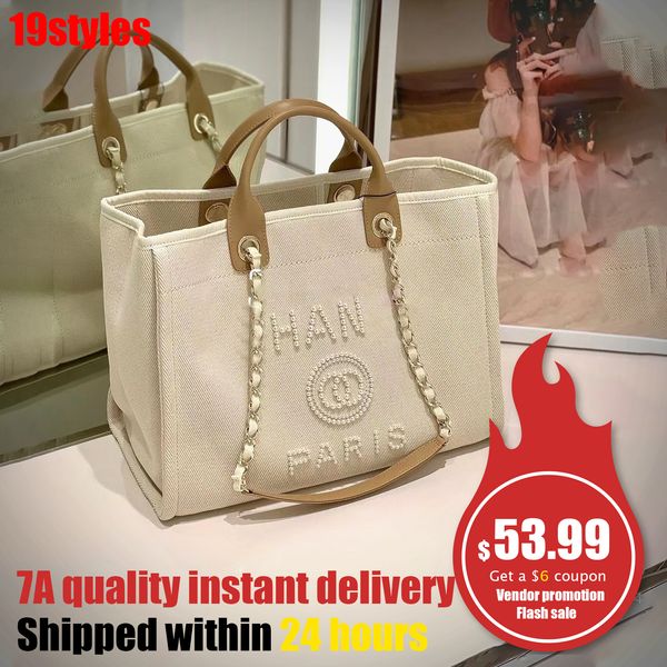 

7aaaa the tote bag shopping bags deauville shoulder women man handbags pearl canvas fashion travel picnic beach bag linen crossbody lady vac
