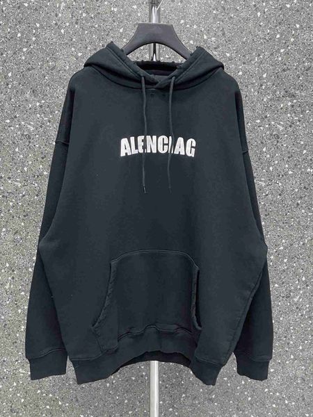 

plush t shirt designer luxury coats balciga version paris b art fleece hoodie letterprinted abraded men's and women's comfortable, Black