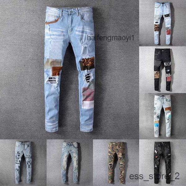 

mens womens designers jeans distressed ripped biker slim straight denim for men s print army fashion mans skinny pants if2h, Blue
