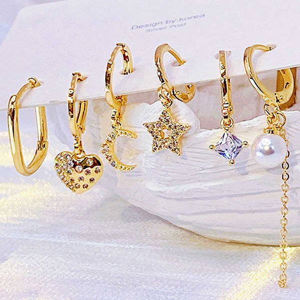 

charm juwang 2021 fashion fix set charm pearl earrings zircon cutest stars moon ear stud for lady romantic luxury jewelry g230320, Golden