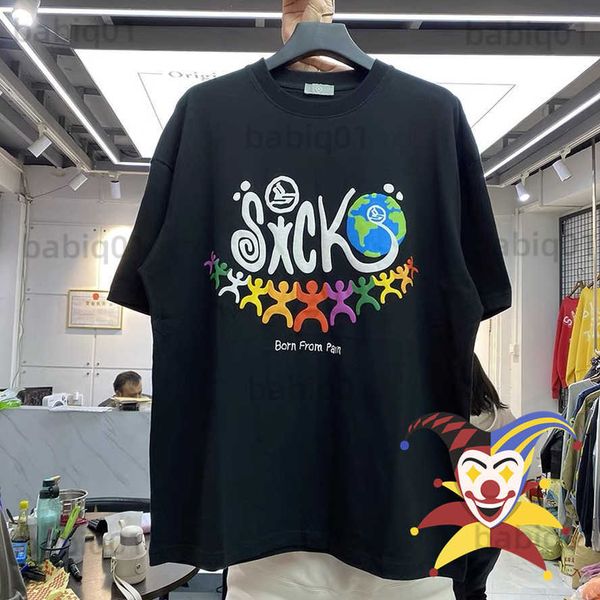

men's t-shirts puff print sicko globe t shirt men women heavy fabric summer tee clothing t230321, White;black