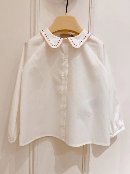 

kids shirts gu22 girls embroidered red lace white cotton shirt 230321, White;black