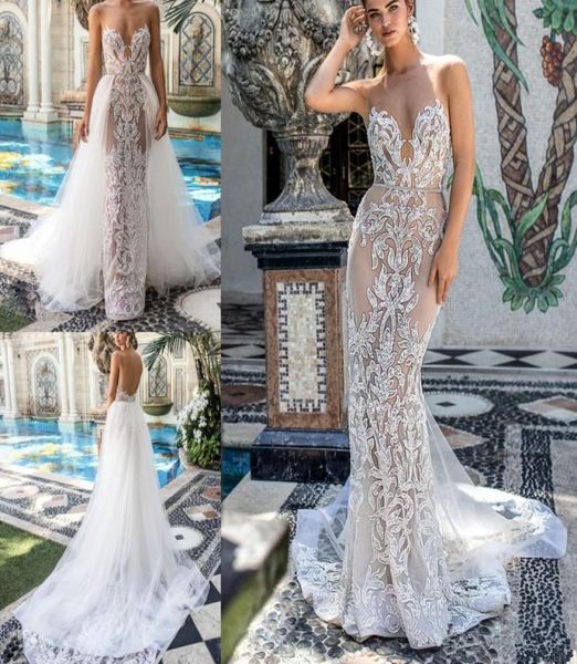 

2019 medrmaid wedding dresses detachable skirt bridal wedding gowns sweetheart bridal gowns lace appliques wedding dress robe de m2306033, White