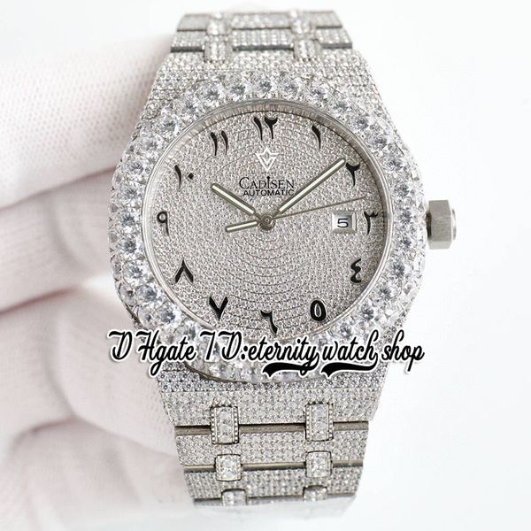 

bzf sf15500 japan m8215 automatic mens watch fully iced out paved diamond dial arabic markers 316l stainless steel diamonds bracelet 2023 et, Slivery;brown