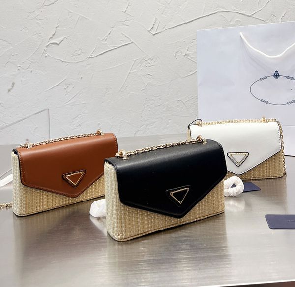 

designer shoulder bag women fashion straw knitting bags mini size flap handbag purse crossbody decoration with box