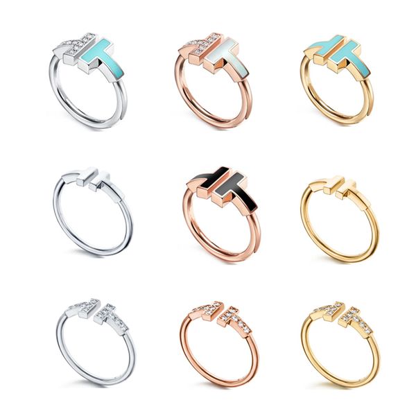 

double t-shape band rings opening 925 sterling silver diamond pearl oyster ring fashion classic woman luxury jewelry with original bag for g