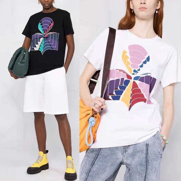

isabel marant women designer t shirt legal style color blocking and contrast classic colorful printed cotton round neck fashion women's, White