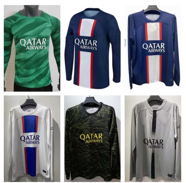 

22 23 messis mbappe long sleeve soccer jerseys 2022 2023 sergio ramos r.sanches vitinha verratti hakimi kimpembe n.mendes donnarumma goalkee, Black;yellow