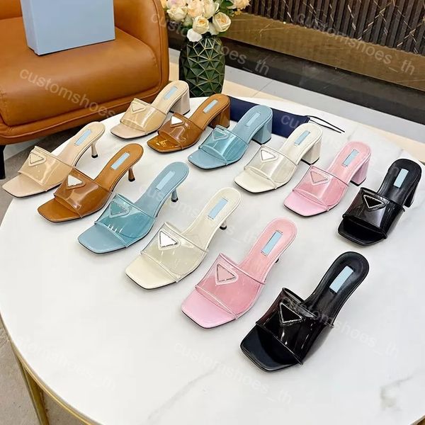 

transparent pvc slippers luxury women sandals high heel shoes enameled metal summer flat slipper summer slides leather sandal classic loafer, Black