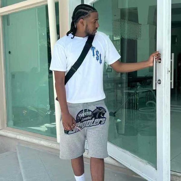 

summer short sleeve t shirt mens shorts trapstar designer tshirt american hip hop sweatshirt cotton pants oversize pullover tee tracksuit tw, Gray