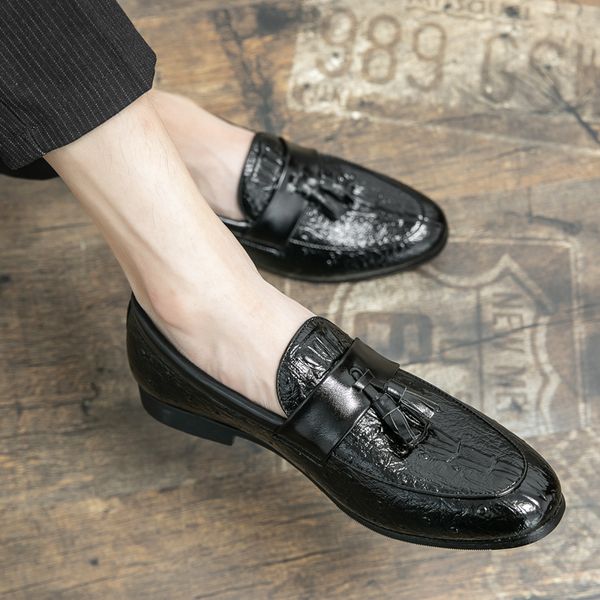

dress shoes men driving tassel social loafers leather luxury pattern 's flats elegant moccasins casual for 230320, Black