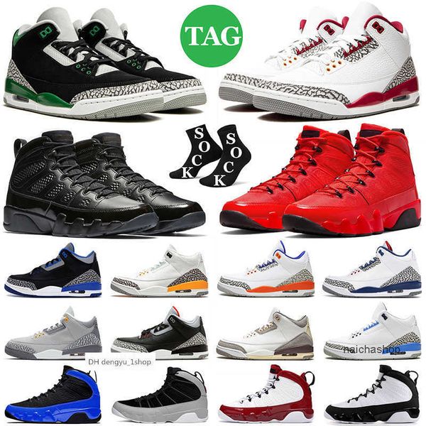 

3 3s mens basketball shoes 9 9s chile cardinal red bred pine green georgetown unc laser orange particle grey men womens trai air jorden jord, Black