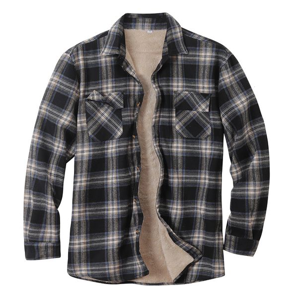 

men's casual shirts winter mens sherpa fleece lined warm flannel shirts jacket classic plaid button up shirt coats 230321, White;black