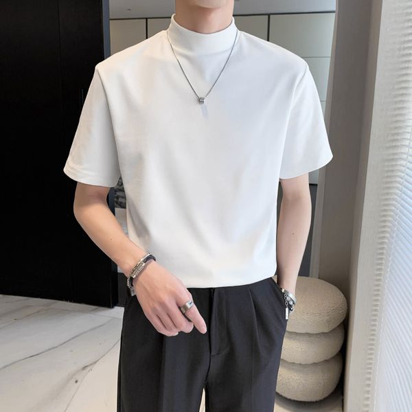 

men's t-shirts 7colors solid turtleneck short sleeve t-shirts for men clothing simple all match comfortable casual tee shirt homme sale, White;black