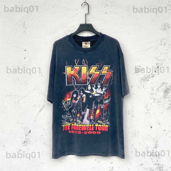 

men's t-shirts hip hop harajuku washed t-shirt men's american streetwear vintage band graphic t-shirt 2022 summer cotton frayed sh, White;black