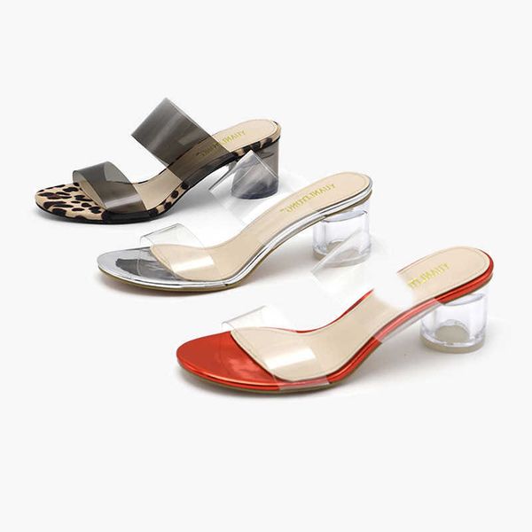 

sandals plastic high heels fashion sandals women leopard transparent open toe shoes summer clear crystal heels flip flops sandalias g230321, Black