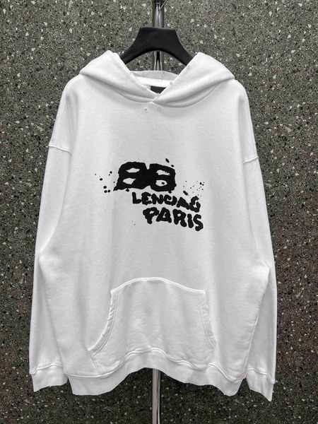 

plush t shirt designer luxury coats balciga paris b fw handpainted graffiti bb splashink printed hoodie men's and women's loose ve, Black