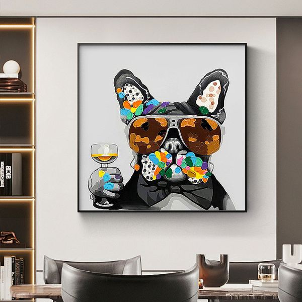 

Modern Simple Restaurant Wall Decoration Painting Dining Room Dining Table Wall Hanging Painting Single Background Wall Square Wine Cup Dog