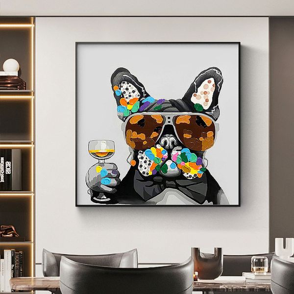 

modern simple restaurant wall decoration painting dining room dining table wall hanging painting single background wall square wine cup dog